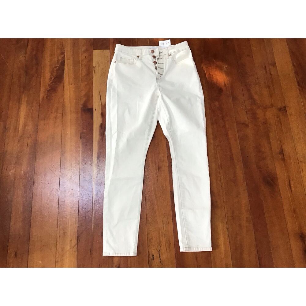 NWT LOFT Women’s Sz 4 Curvy Fit High Waist Off White Denim Button Fly Stretch